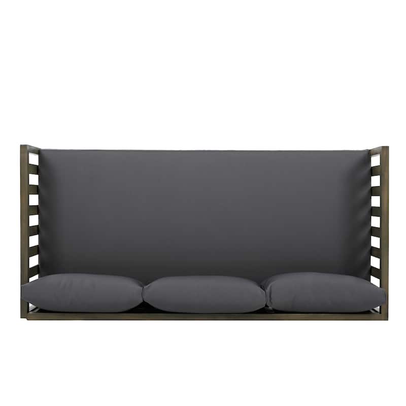 Roomfitters 3 Seater Wooden Patio Sofa with Weather-Resistant Cushions, Modern Outdoor Daybed, Sturdy Patio Seating