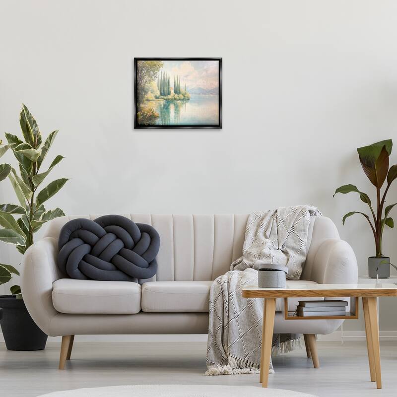 Stupell Lakeside Mansion View Framed Floater Canvas Wall Art Design By Petal Prints Design