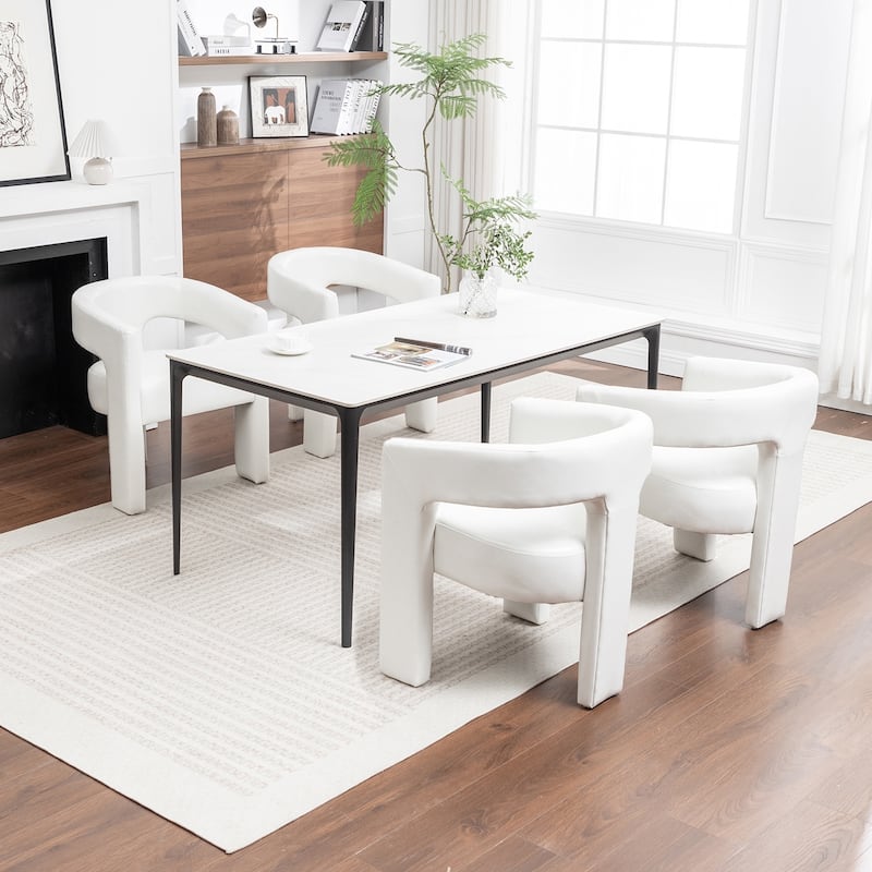 SEYNAR Modern Glam PU Leather Upholstered Dining Chair, Open-Back Accent Chair Set of 4 - Beige