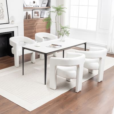 SEYNAR Modern Glam PU Leather Upholstered Dining Chair, Open-Back Accent Chair Set of 4
