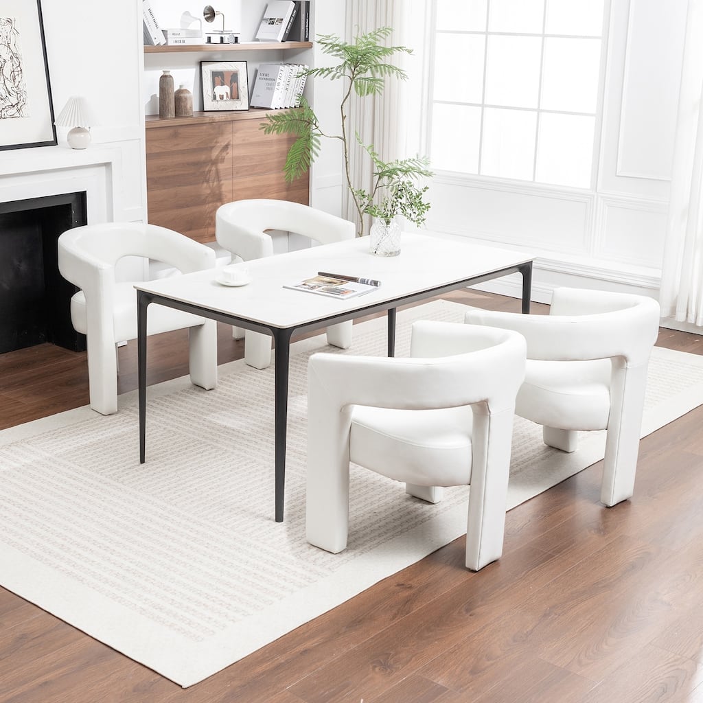SEYNAR Modern Glam PU Leather Upholstered Dining Chair, Open-Back Accent Chair Set of 4