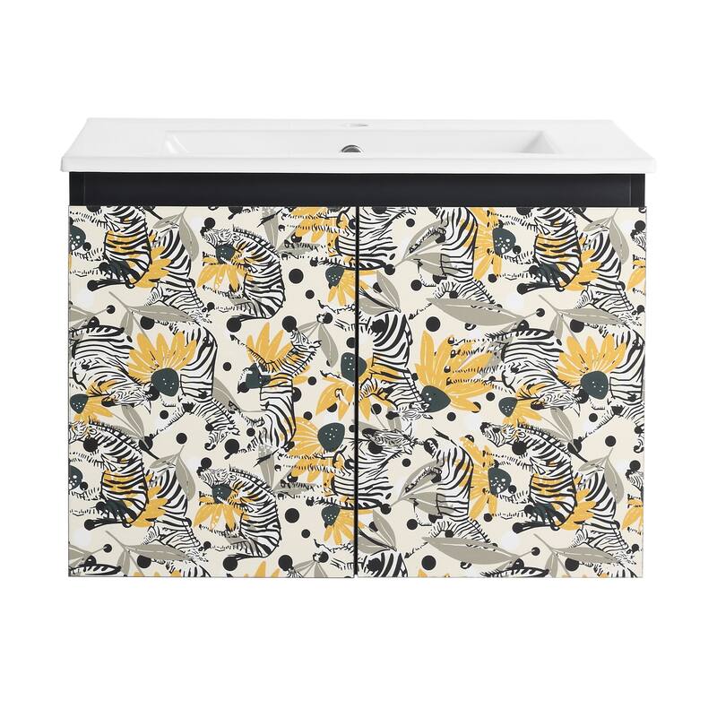 24" Floating Wall-Mounted Bathroom Vanity with Soft-Close Doors, Ceramic Sink, Eco-Friendly Plywood Base