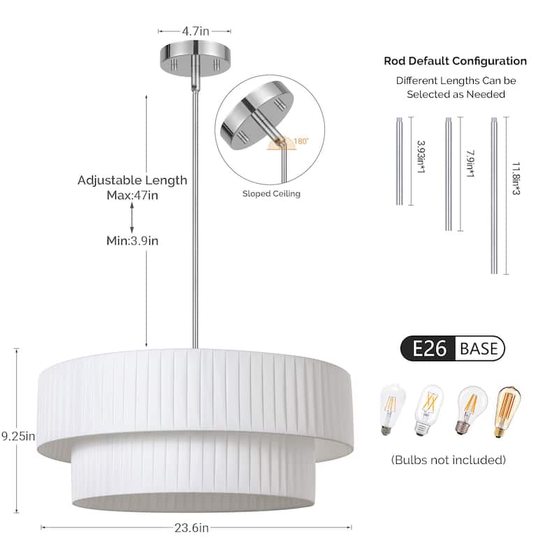 Modern 3-Light Drum Chandelier Fabric Shade Ceiling Hanging Pendant