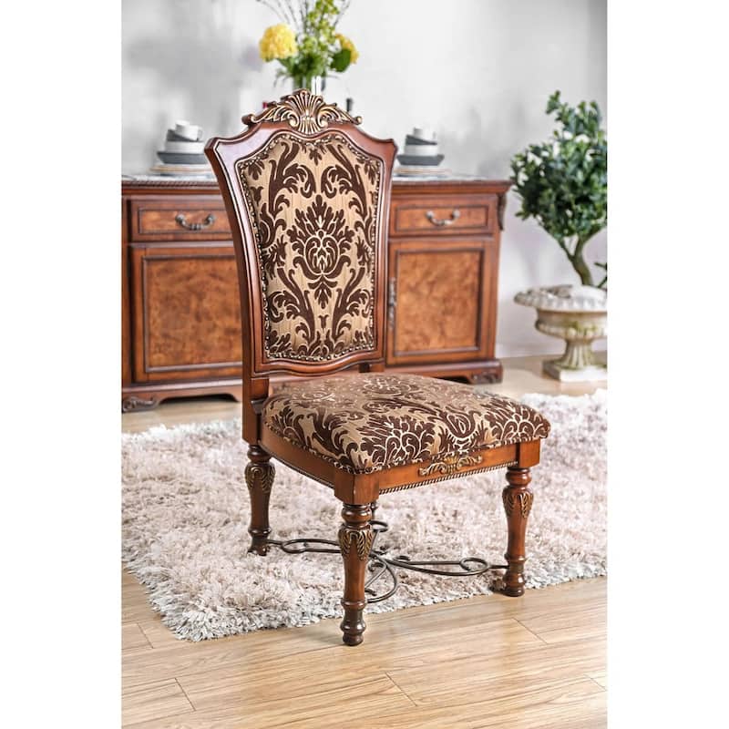Decorative Traditional Side Chairs Set Brown Cherry Finish