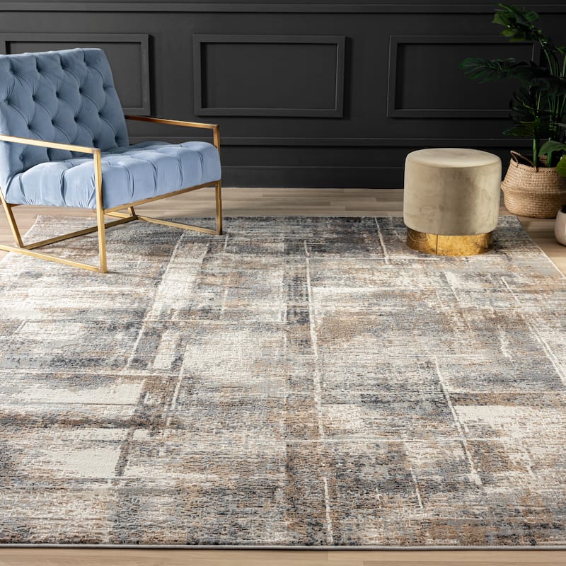 Lumina High-Low Pile Abstract Area Rug - 9'6" X 13' - Greys/Sand Tones