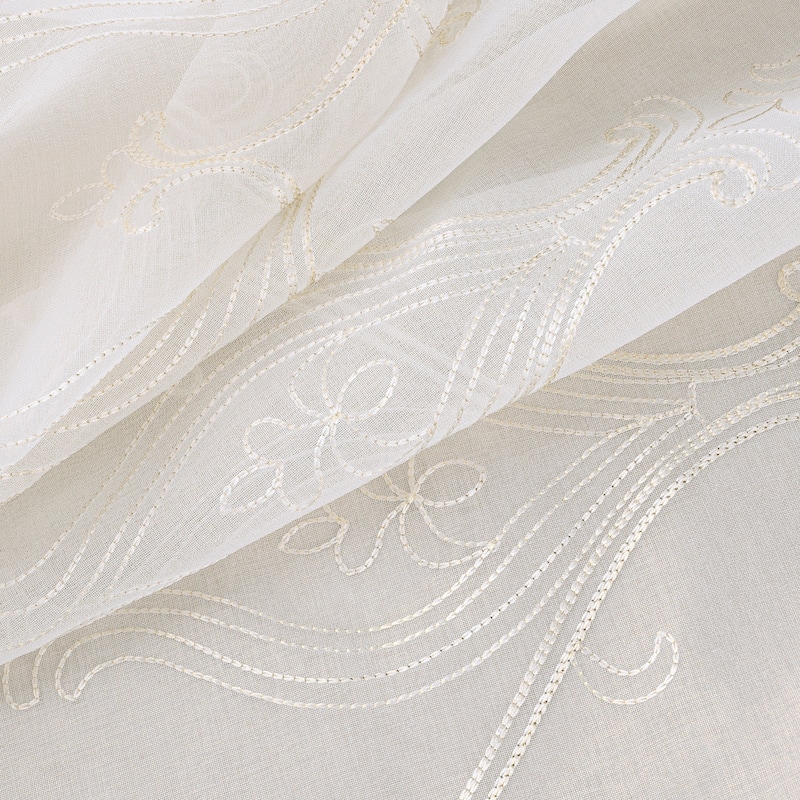 Pearl Embroidered Damask Window Curtain Panel Pair