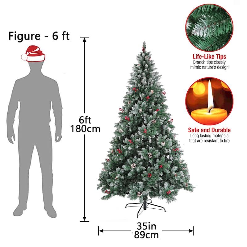 6ft Christmas Tree Artificial Full Xmas Trees with 150pcs LED,Green - N ...