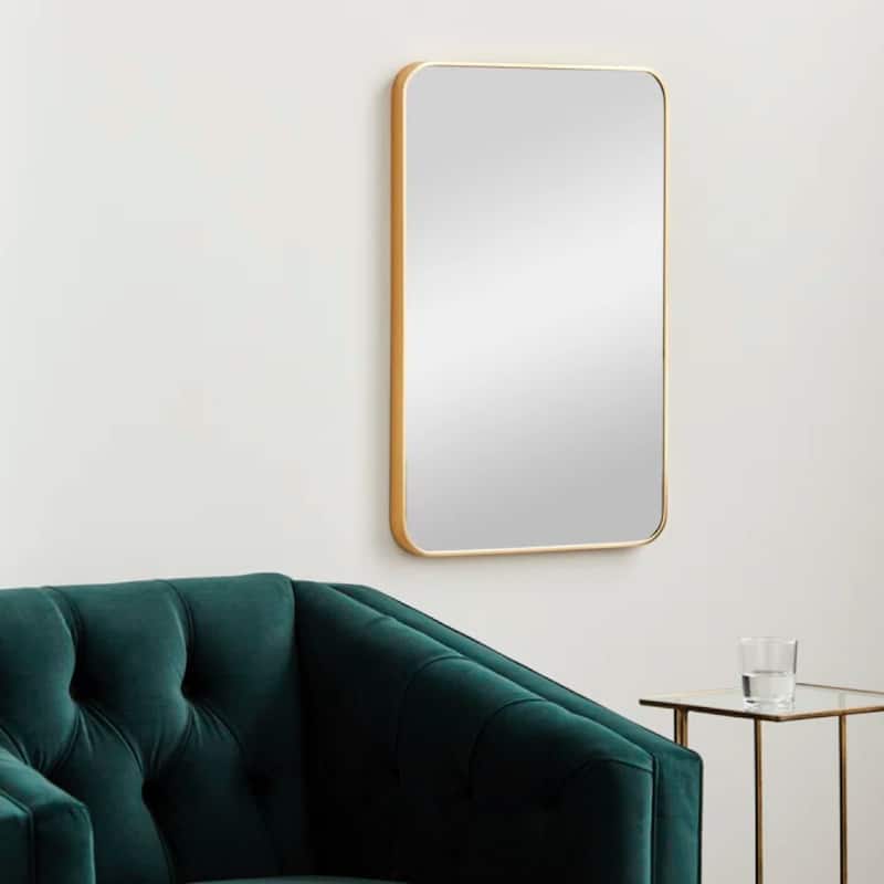 Rectangle Mirror Wall Mounted, Large Size Bathroom Vanity Wall Mirror with Rounded Corner Metal Frame