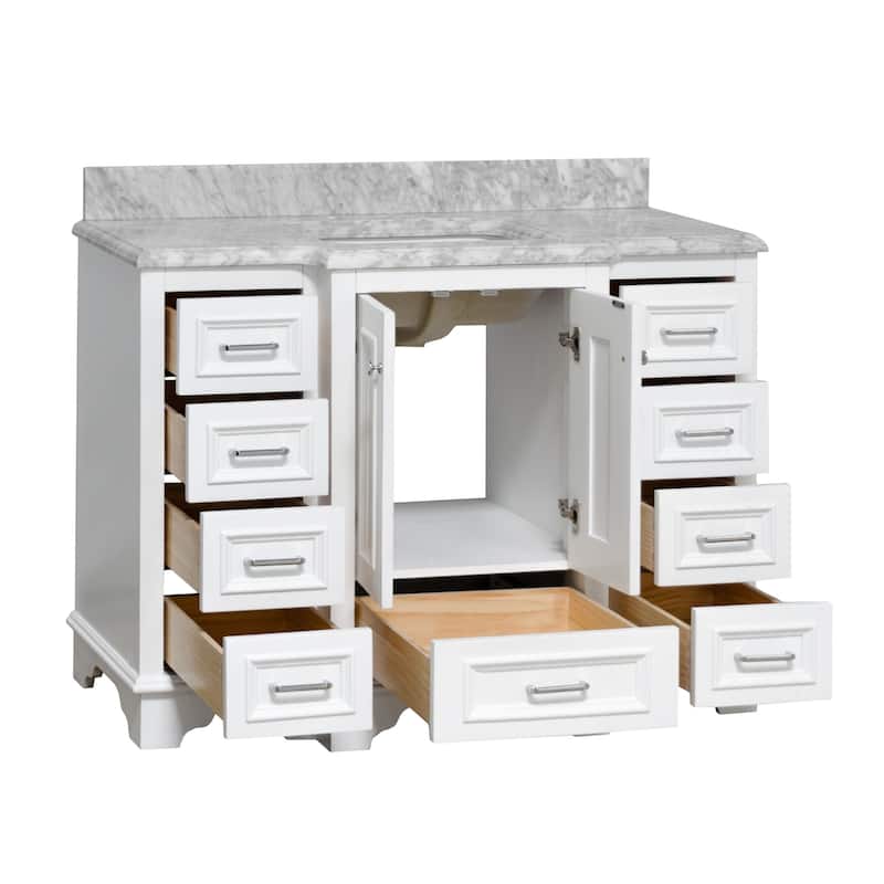 KitchenBathCollection Nantucket 48" Bathroom Vanity with Carrara Marble Top