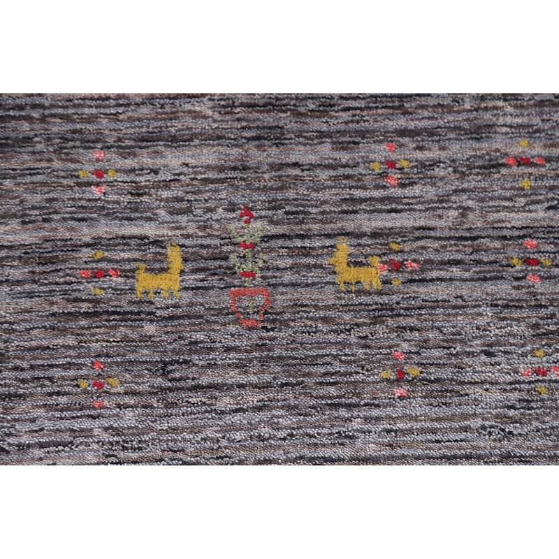 Striped Gabbeh Area Rug Hand-Knotted Wool Carpet - 7'10"x 9'10"