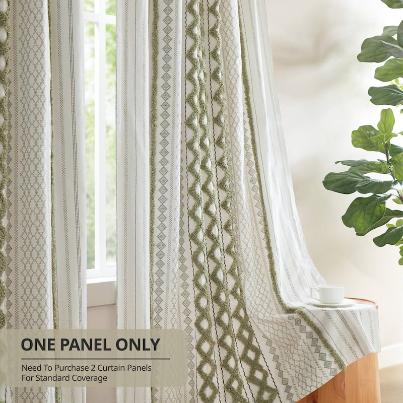 INK+IVY Imani Cotton Printed Single Curtain Panel with Chenille Stripe and Lining