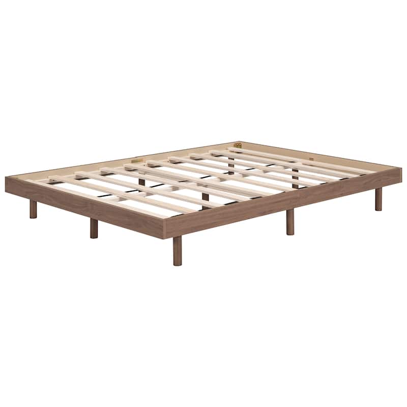 Full Size Floating Platform Bed Frame with Slats, No Headboard