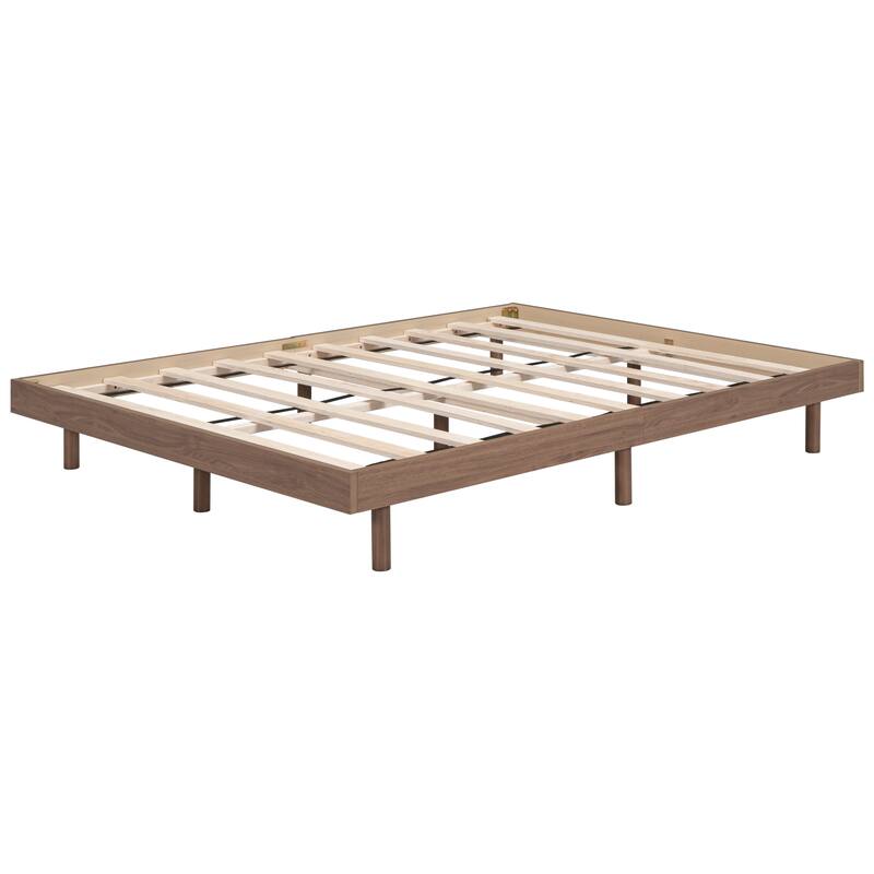 Modern Floating Platform Bed Frame in Walnut - Sturdy Construction, Easy Assembly, No Box Spring Needed