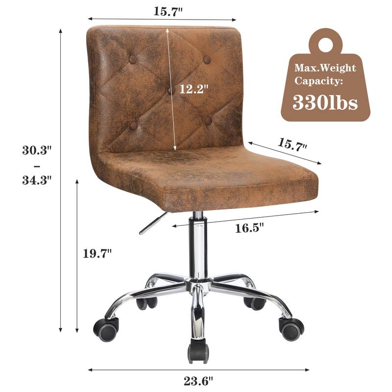 Javlergo Armless Office Desk Chair, PU Leather Mid-Back Adjustable Height 360° Rolling Swivel