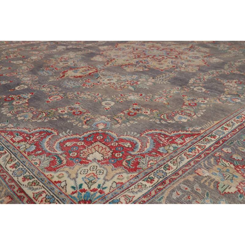 Vintage Navy Blue Tabriz Persian Area Rug Hand-Knotted Wool Carpet - 9'6" x 12'5"