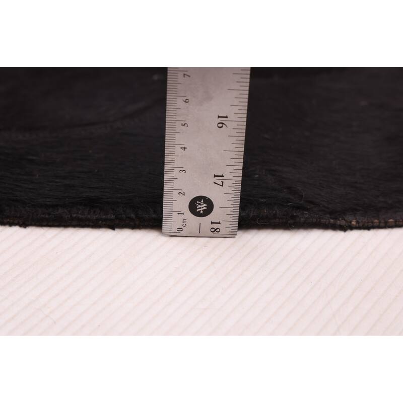 ECARPETGALLERY Handmade Cowhide Patchwork Black Leather Rug - 6'4 x 6'4