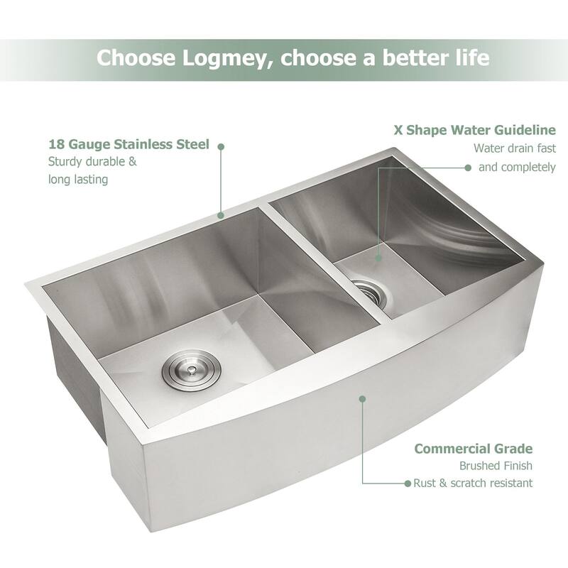 18-Gauge Stainless Steel 33" Double Bowl 60/40 Farmhouse/Apron Kitchen Sink with Bottom Grid - 33" L x 20" W x 9 "
