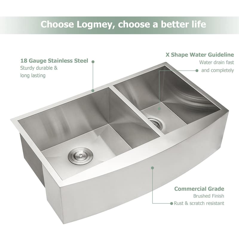 18-Gauge Stainless Steel 33 in. Double Bowl 60/40 Farmhouse/Apron Kitchen Sink with Bottom Grid - 33" L x 20" W x 9 "