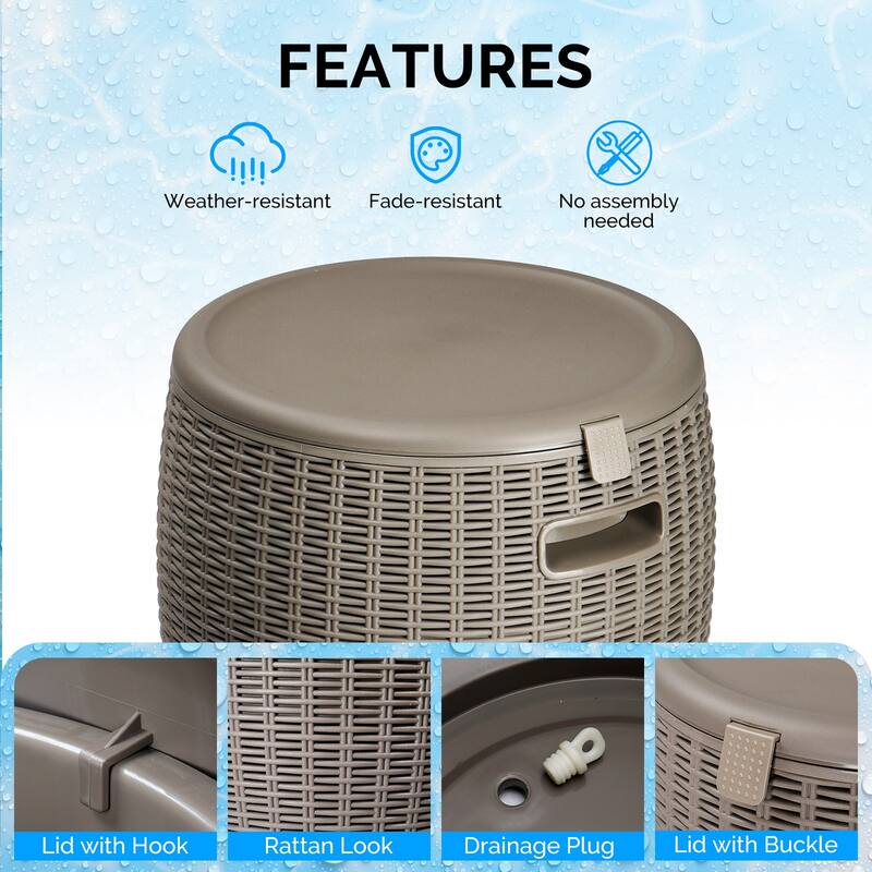 9.5 Gallon Cooler Side Table Portable Ice Chest With Lid - 15.74"Dia x 7.52"H