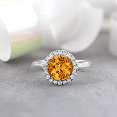Auriya 2 1/2ct Round Citrine and Halo Diamond Engagement Ring 1/4ctw 14k Gold
