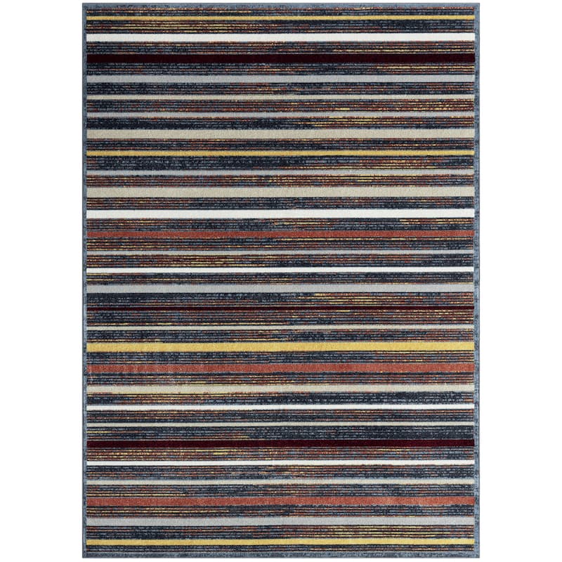 Everwash Treasure Striped Modern Machine Washable Area Rug - 6'6"x9'2" - Blue/Yellow