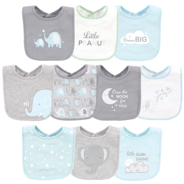 slide 1 of 1, Luvable Friends Baby Boy Interlock Cotton Drooler Bibs, Boy Basic Elephant, One Size - Boy Basic Elephant - One Size
