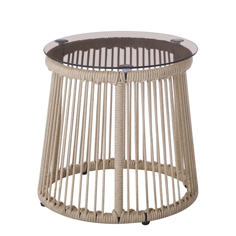 Moonstone Modern Outdoor Rope Weave Side Table with Tempered Glass Top by Christopher Knight Home