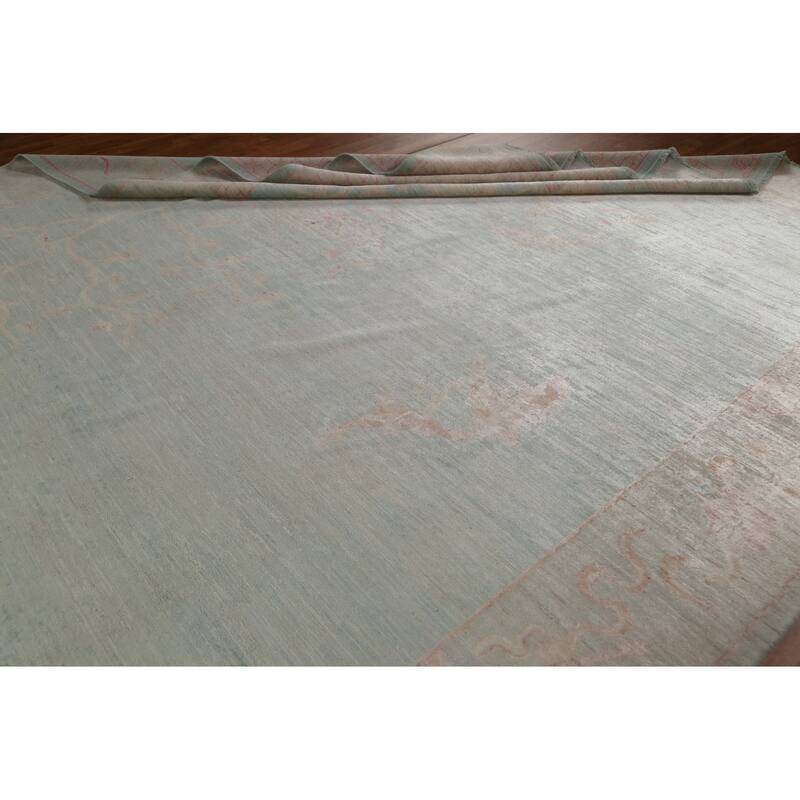 Hand Knotted Oriental 100% Wool Carpet Transitional Abstract Navy Blue & Blues Oushak Area Rug - 13' 9'' X 9' 11''