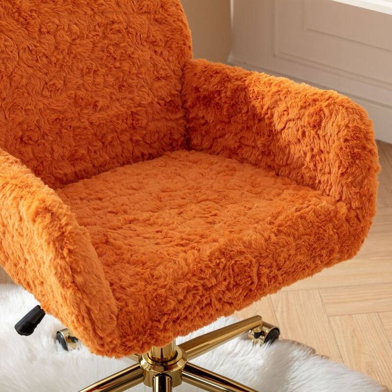 Modern Artificial Rabbit Hair Height Adjustable 360 Swivel Task Chair with Metal Base