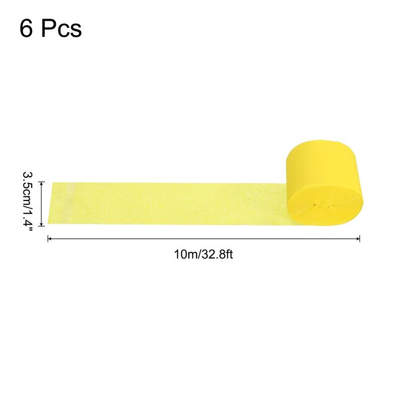 Crepe Paper Streamers 6 Rolls for Decoration - Yellow - 1.4 in x 32.8 Ft/Roll