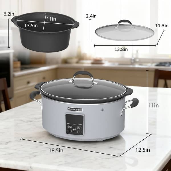 dimension image slide 5 of 7, 10qt Large Capacity Digital Slow Cooker with Aluminum Pot
