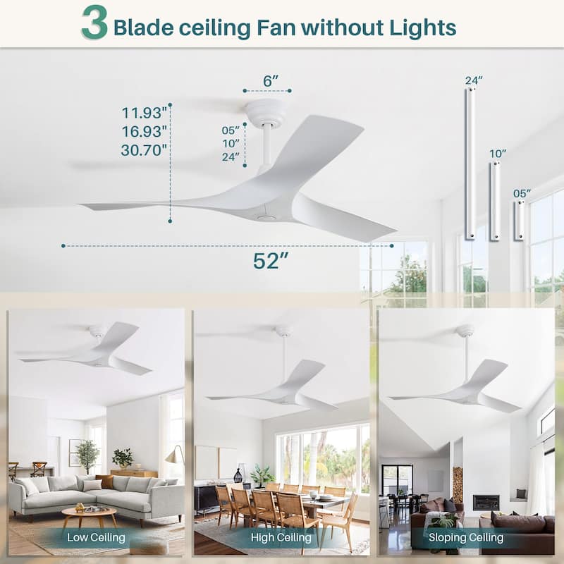 Sofucor 52 Inch Modern Minimalist Style Indoor Ceiling Fan with Remote Control ,without light - 52Inch