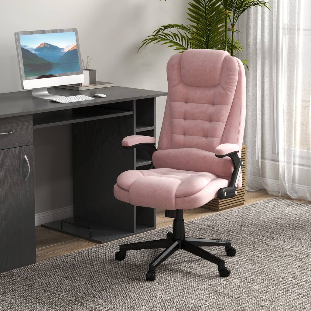 6 Point Vibrating Massage Office Chair with Heat, Pink High Back Executive Office Chair with Reclining Backrest