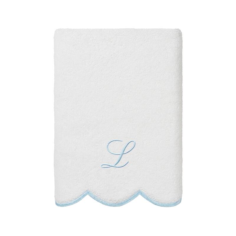 Authentic Hotel and Spa 100% Turkish Cotton Blue ADORNIA Scallop Personalized 3 Piece Towel Set - 3 Piece Set