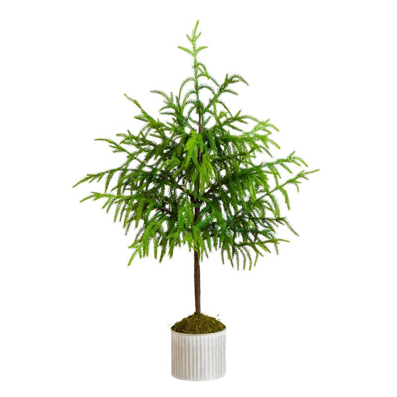 3-ft Artificial Real Touch Norfolk Island Pine in Metal Planter