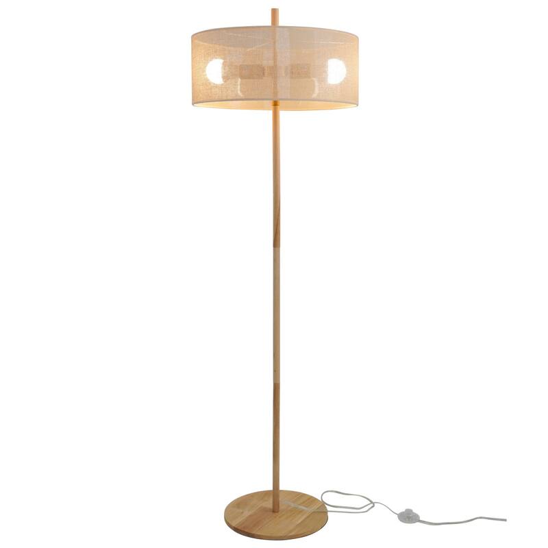 Modern Natural Oak Living Room Floor Lamp with Linen Shade - Brown - Brown