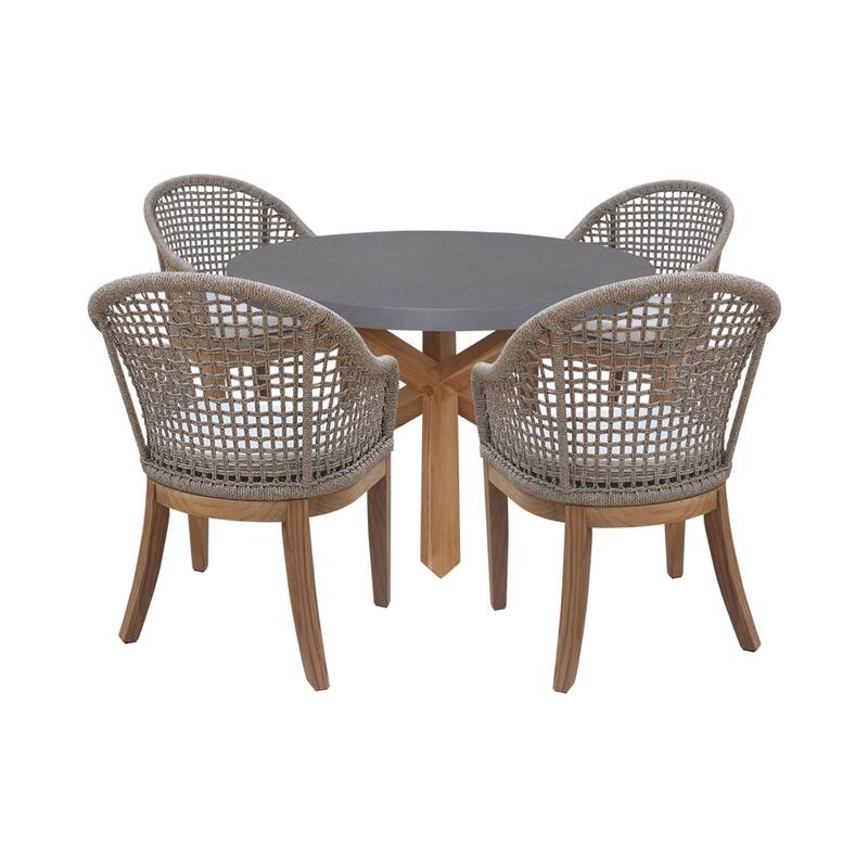 Outdoor Multi-Piece Teak Patio Furniture Set with a Table and Chairs - Natural/ Gray