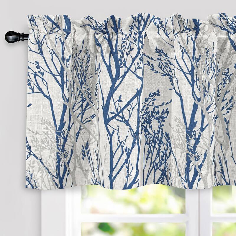 DriftAway Tree Branch Linen Blend Botanical Pattern 3 Pieces Semi Sheer Kitchen Set