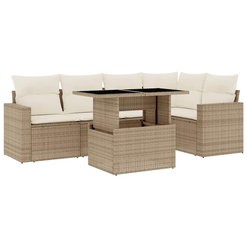 vidaXL Patio Sofa Set with Cushions Outdoor Furniture 6 Piece Poly Rattan
