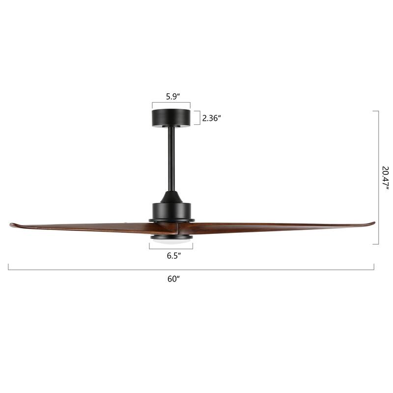 WINGBO 60 Inch DC Ceiling Fan with Lights and Remote Control, 3 Reversible Carved Wood Blades, 6-Speed Noiseless DC Motor