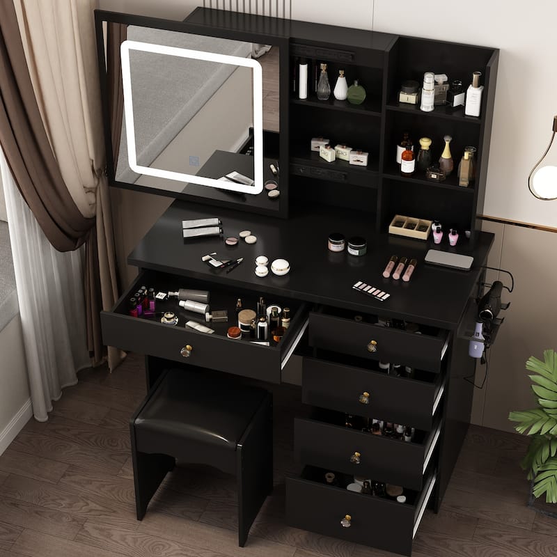 Vanity Desk Makeup Table Sliding Lighted Mirror Dresser Bracket Outlet