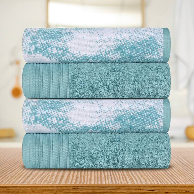Superior Marble Solid Cotton Jacquard Border Bath Towels (Set of 4) - Teal