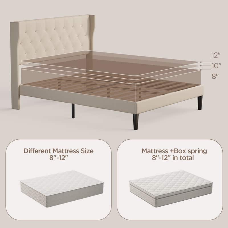 Modern Upholstered Platform Bed Frame, Velvet Bed Frame with Wingback Headboard