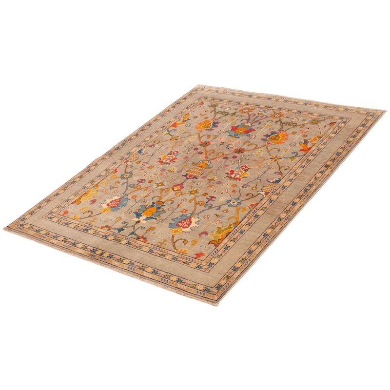 ECARPETGALLERY Hand-knotted Uzbek Ghazni Grey Wool Rug - 5'1 x 6'7