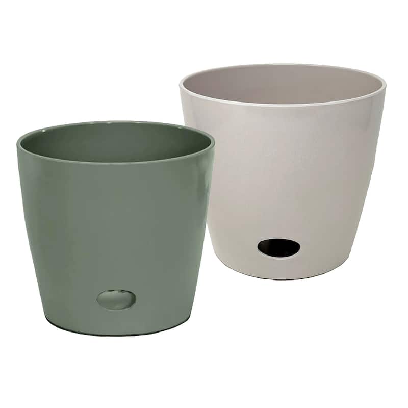 Bamboo Blooms Self-Watering Plant Pot Set of 2,10" Round - 10" Round - Sage Green&Cream