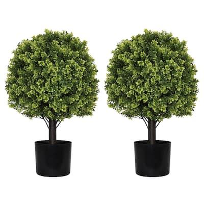 55cm Artificial Topiary Boxwood Ball Trees for Outdoor Front Porch, Patio,UV Resistant Faux Shrubs,2pcs/set