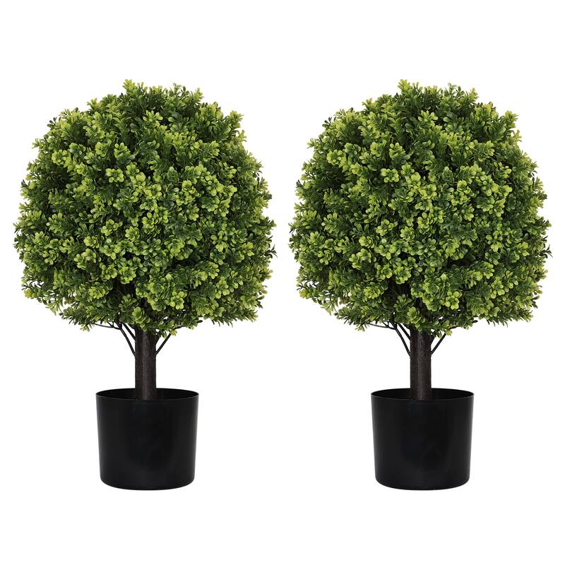 55cm Artificial Topiary Boxwood Ball Trees for Outdoor Front Porch, UV Resistant Faux Shrubs, 2pcs/set - Green