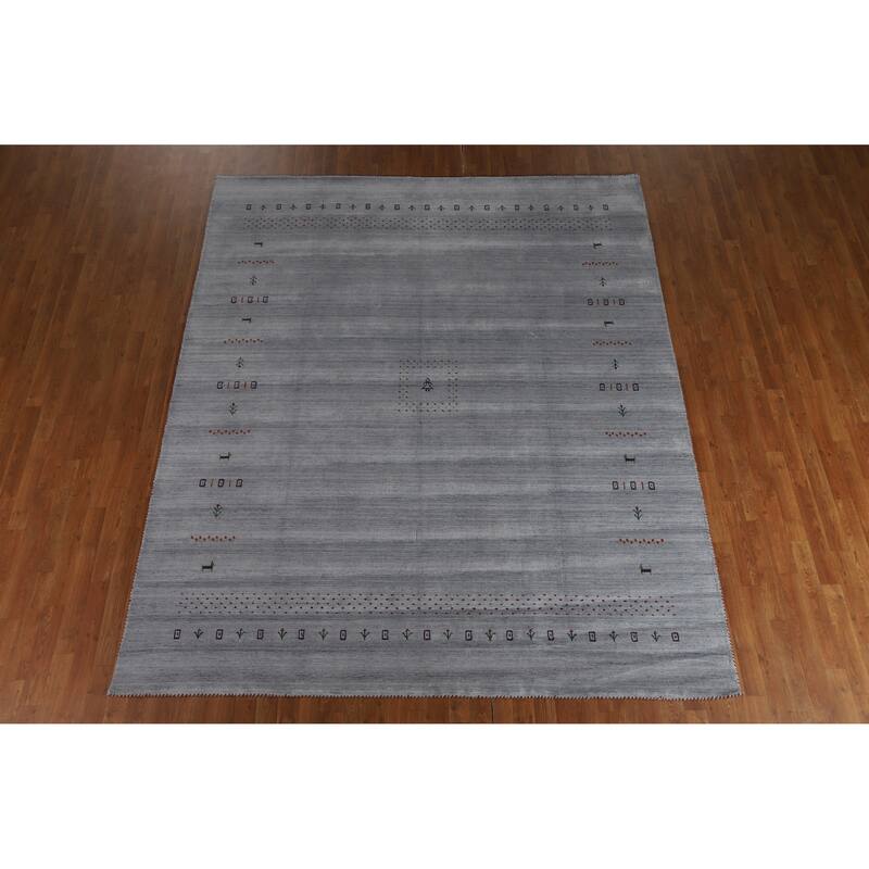 Hand Knotted Oriental 100% Wool Carpet Tribal Animal Pictorial Greys & Charcoal Gabbeh Area Rug - 9' 9'' X 8' 2''