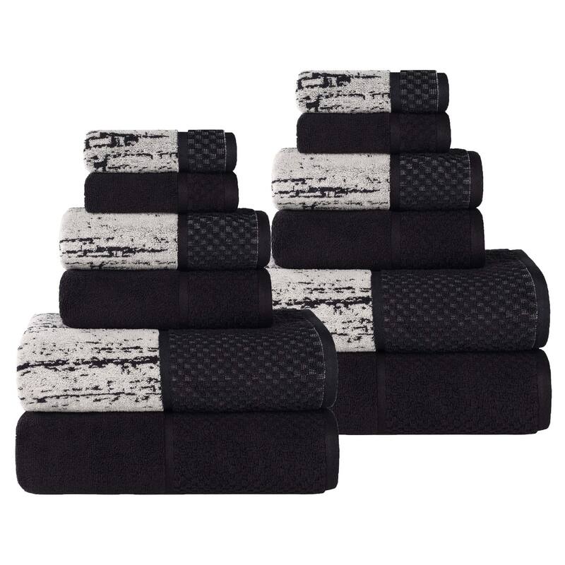 Superior Lodie Cotton Jacquard Solid and Two-Toned 12 Piece Towel Set