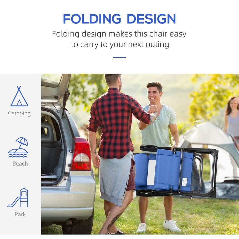Folding Patio Chairs Set of 2, Outdoor Deck Chair with Adjustable Sling Back, Camping Chair with Removable Headrest
